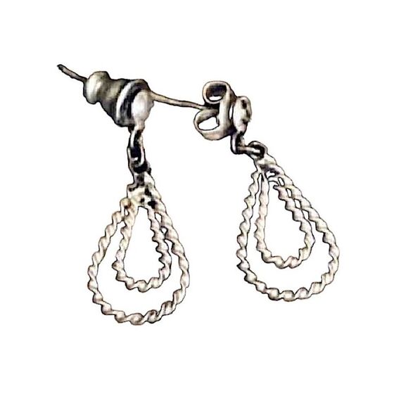 🌴 Vintage 90’s Silver Double Twisted Loop Dangle Post Earrings - Picture 1 of 6